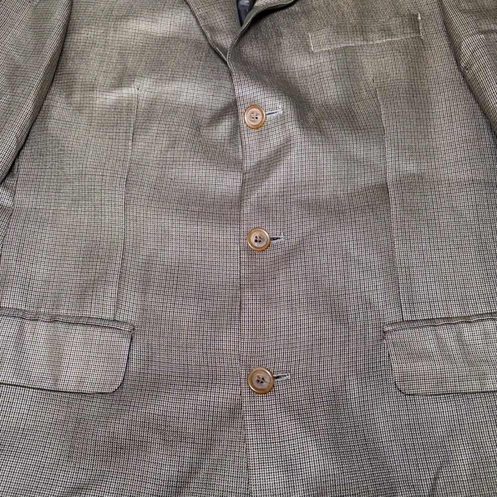 Andrew Fezza Fusion Silk Super 100s Wool Blazer Mens 40R Brown Micro Check - Picture 5 of 11